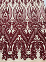 Big Sequin Damask Polyester Fabric - Damask Sequin Mesh, 54" Width (1 Yard)