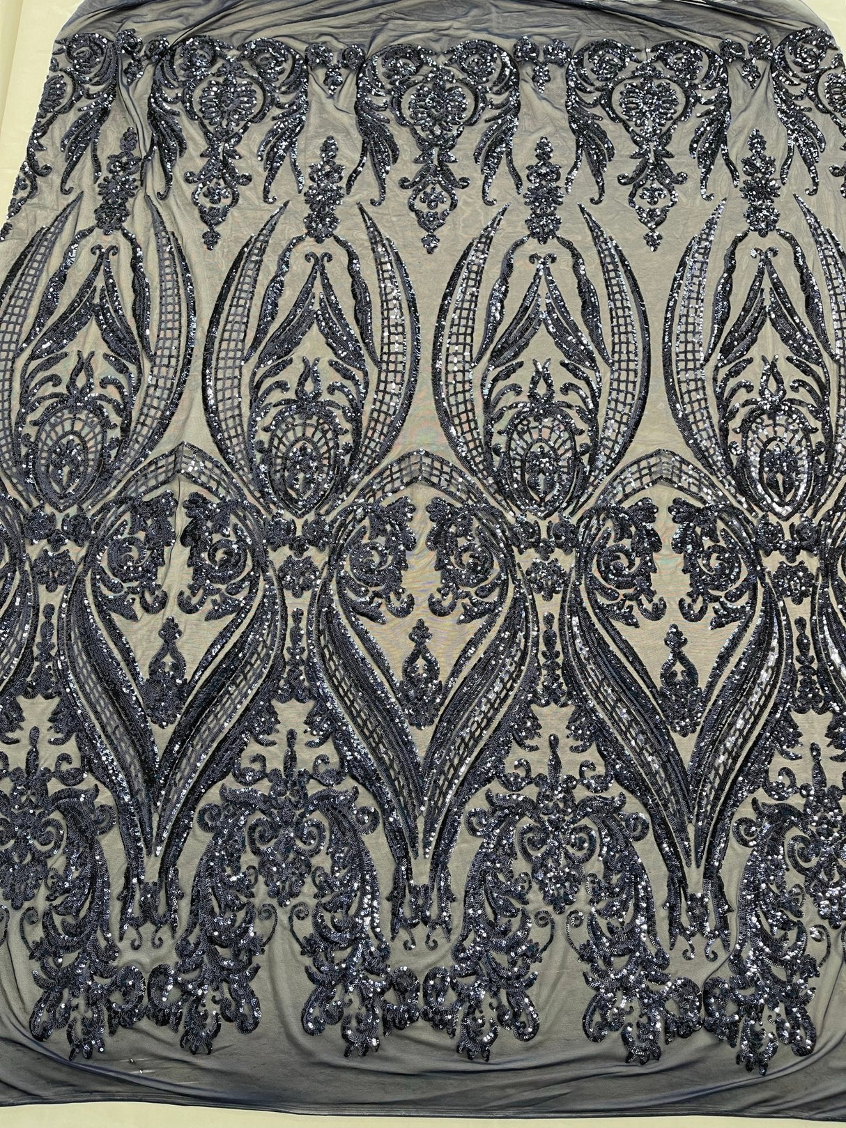Big Sequin Damask Polyester Fabric - Damask Sequin Mesh, 54" Width (1 Yard)
