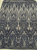 Big Sequin Damask Polyester Fabric - Damask Sequin Mesh, 54" Width (1 Yard)