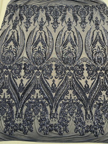 Big Sequin Damask Polyester Fabric - Damask Sequin Mesh, 54" Width (1 Yard)