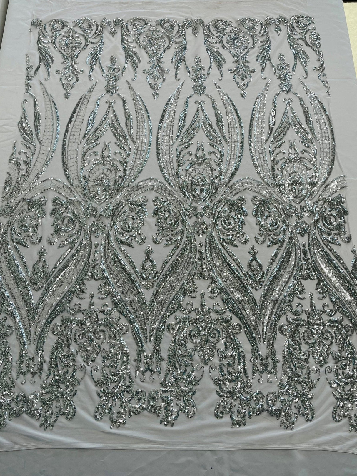 Big Sequin Damask Polyester Fabric - Damask Sequin Mesh, 54" Width (1 Yard)