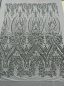 Big Sequin Damask Polyester Fabric - Damask Sequin Mesh, 54" Width (1 Yard)