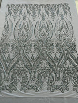 Big Sequin Damask Polyester Fabric - Damask Sequin Mesh, 54" Width (1 Yard)