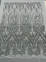 Big Sequin Damask Polyester Fabric - Damask Sequin Mesh, 54" Width (1 Yard)