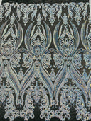 Big Sequin Damask Polyester Fabric - Damask Sequin Mesh, 54" Width (1 Yard)