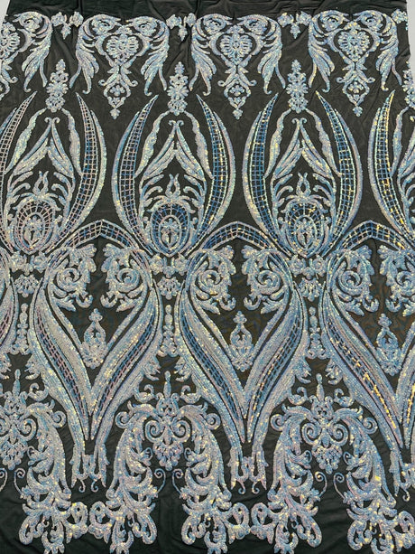 Big Sequin Damask Polyester Fabric - Damask Sequin Mesh, 54" Width (1 Yard)