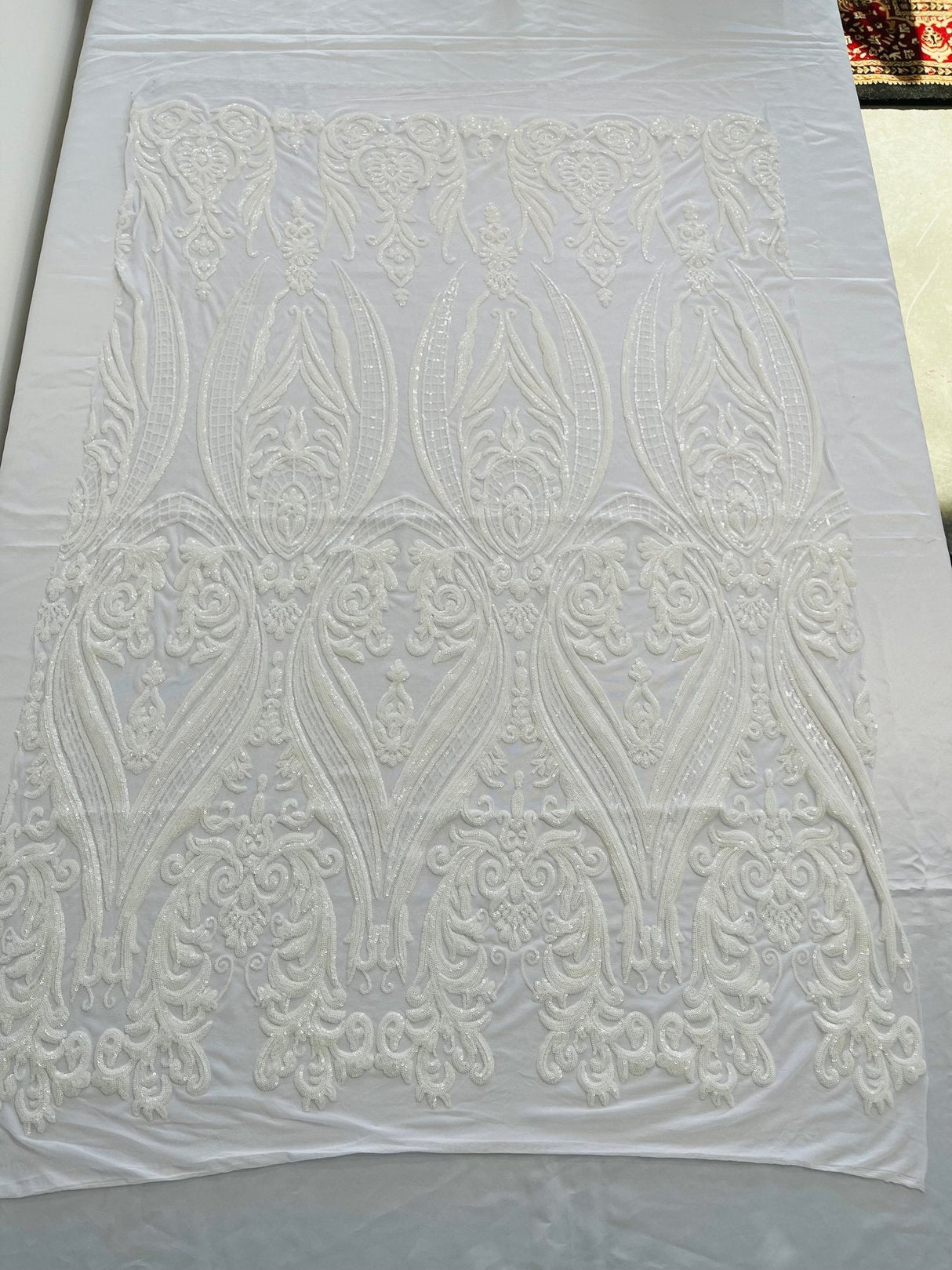 Big Sequin Damask Polyester Fabric - Damask Sequin Mesh, 54" Width (1 Yard)