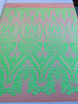 Big Sequin Damask Polyester Fabric - Damask Sequin Mesh, 54" Width (1 Yard)