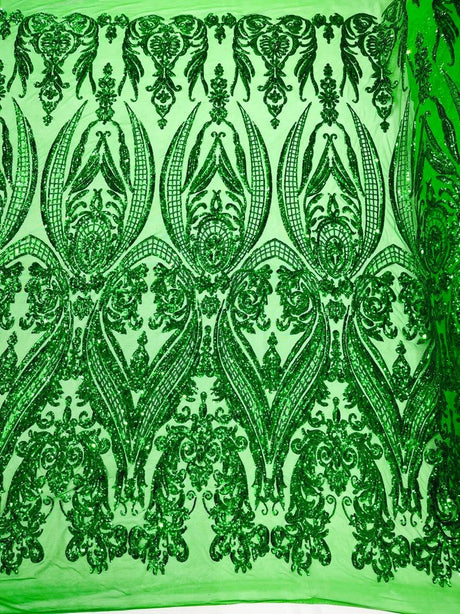 Big Sequin Damask Polyester Fabric - Damask Sequin Mesh, 54" Width (1 Yard)