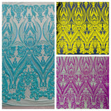 Big Sequin Damask Polyester Fabric - Damask Sequin Mesh, 54" Width (1 Yard)
