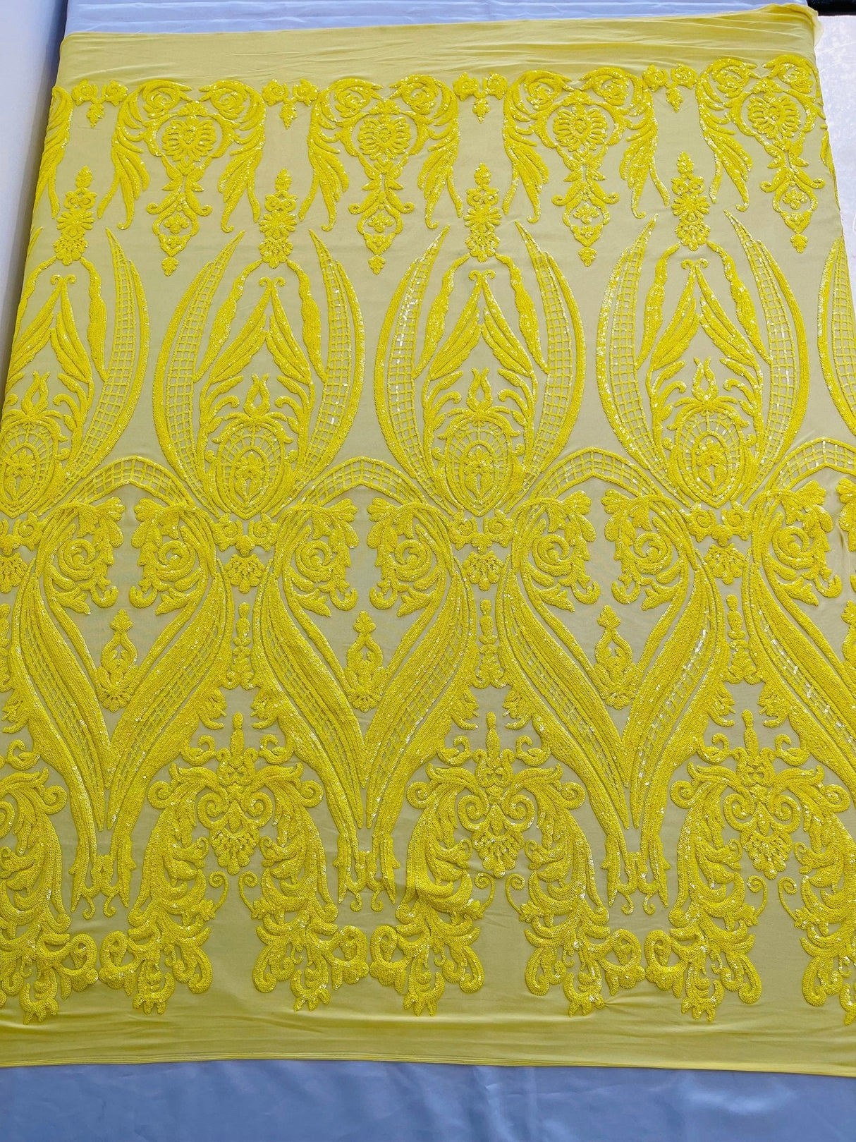 Big Sequin Damask Polyester Fabric - Damask Sequin Mesh, 54" Width (1 Yard)