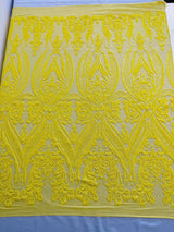 Big Sequin Damask Polyester Fabric - Damask Sequin Mesh, 54" Width (1 Yard)