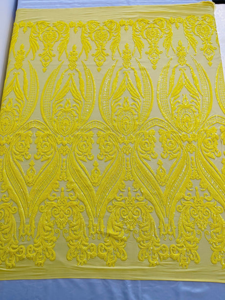 Big Sequin Damask Polyester Fabric - Damask Sequin Mesh, 54" Width (1 Yard)