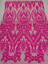 Big Sequin Damask Polyester Fabric - Damask Sequin Mesh, 54" Width (1 Yard)