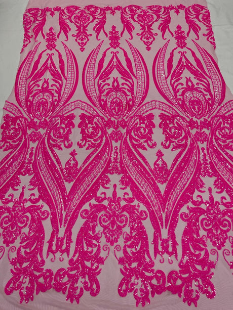 Big Sequin Damask Polyester Fabric - Damask Sequin Mesh, 54" Width (1 Yard)