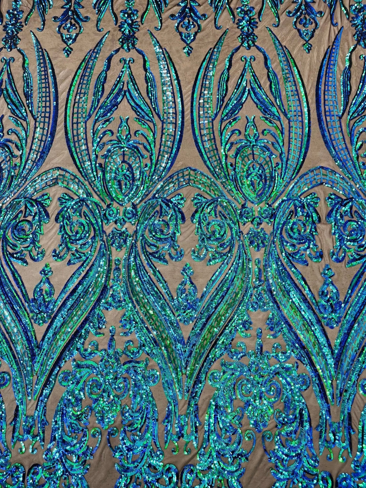 Big Sequin Damask Polyester Fabric - Damask Sequin Mesh, 54" Width (1 Yard)
