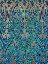 Big Sequin Damask Polyester Fabric - Damask Sequin Mesh, 54" Width (1 Yard)