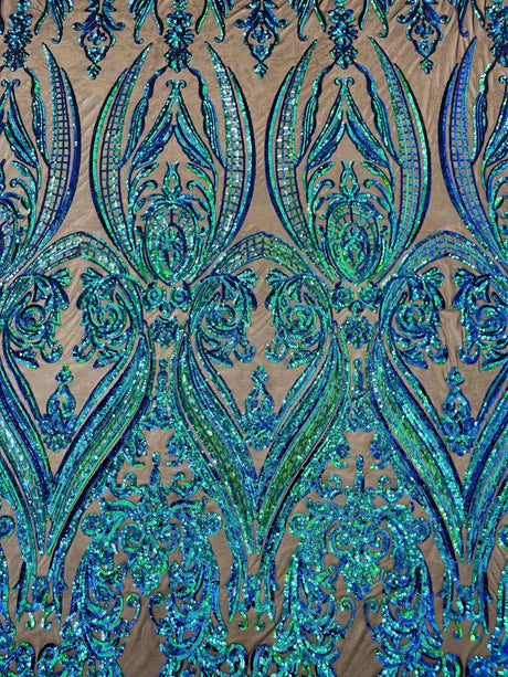 Big Sequin Damask Polyester Fabric - Damask Sequin Mesh, 54" Width (1 Yard)