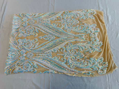 Big Sequin Damask Polyester Fabric - Damask Sequin Mesh, 54" Width (1 Yard)