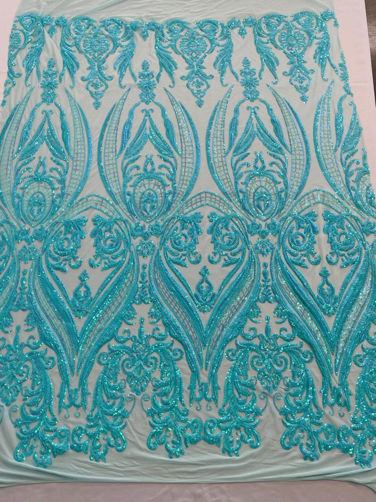 Big Sequin Damask Polyester Fabric - Damask Sequin Mesh, 54" Width (1 Yard)