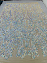 Big Sequin Damask Polyester Fabric - Damask Sequin Mesh, 54" Width (1 Yard)