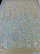 Big Sequin Damask Polyester Fabric - Damask Sequin Mesh, 54" Width (1 Yard)