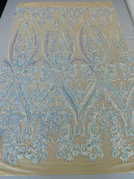 Big Sequin Damask Polyester Fabric - Damask Sequin Mesh, 54" Width (1 Yard)