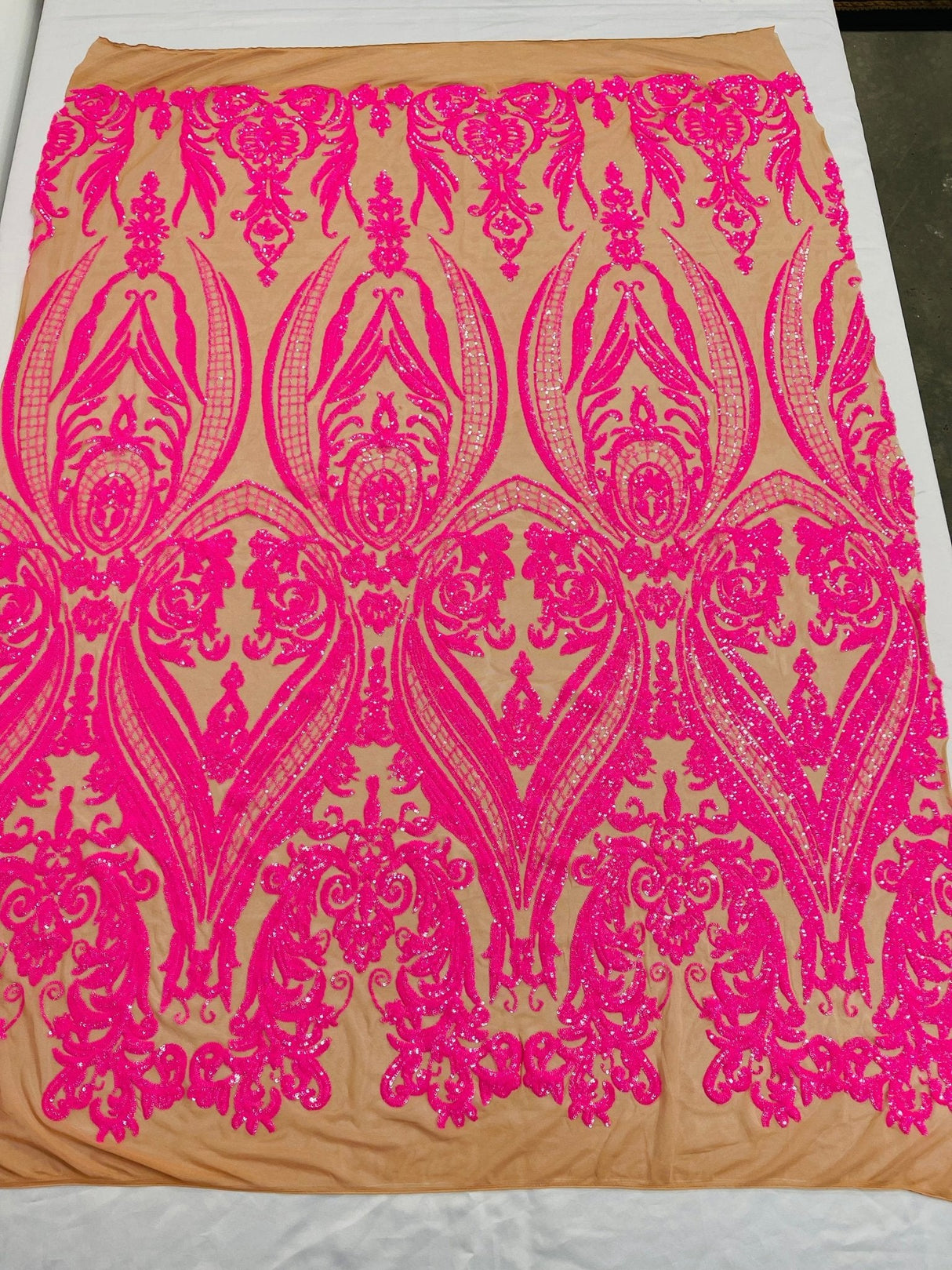 Big Sequin Damask Polyester Fabric - Damask Sequin Mesh, 54" Width (1 Yard)