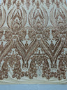 Big Sequin Damask Polyester Fabric - Damask Sequin Mesh, 54" Width (1 Yard)