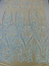 Big Sequin Damask Polyester Fabric - Damask Sequin Mesh, 54" Width (1 Yard)