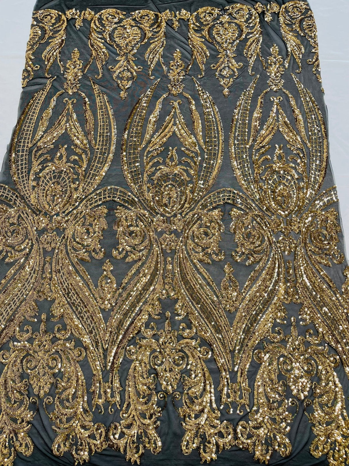 Big Sequin Damask Polyester Fabric - Damask Sequin Mesh, 54" Width (1 Yard)