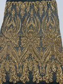 Big Sequin Damask Polyester Fabric - Damask Sequin Mesh, 54" Width (1 Yard)