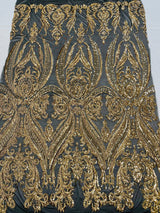 Big Sequin Damask Polyester Fabric - Damask Sequin Mesh, 54" Width (1 Yard)