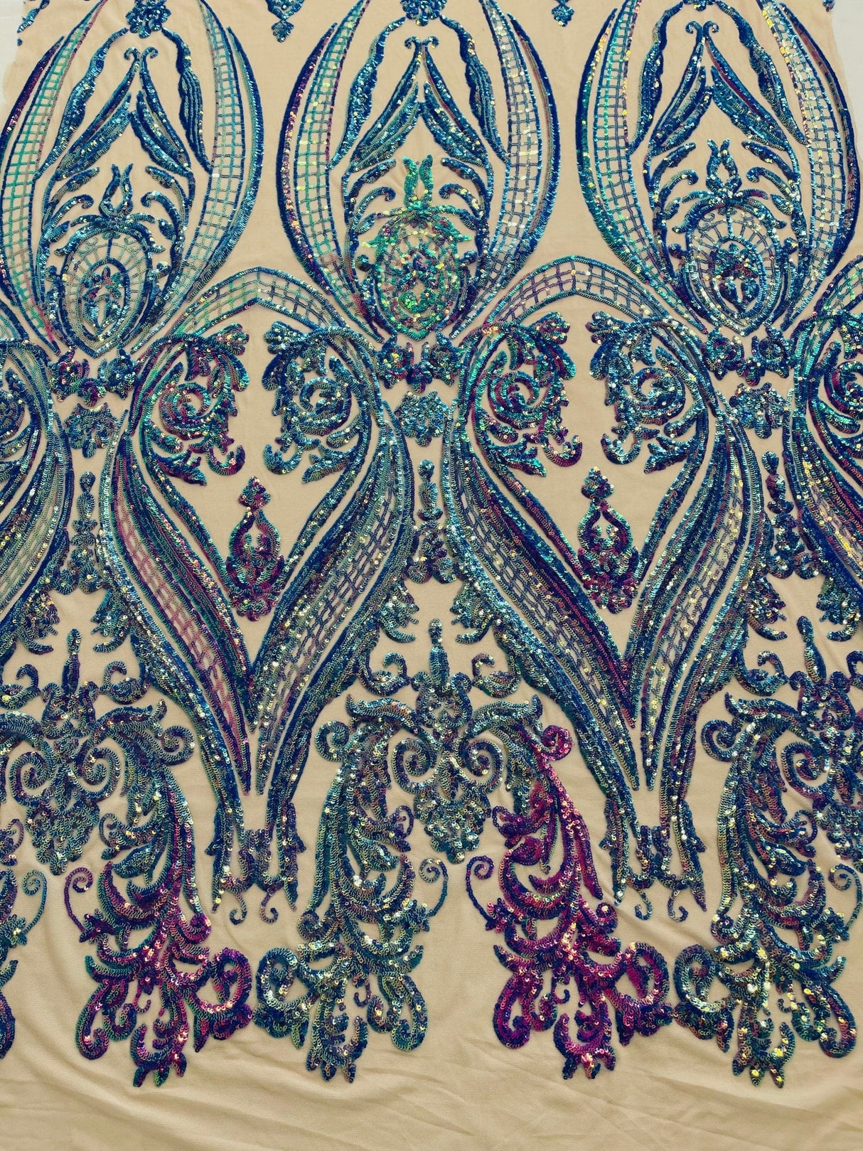Big Sequin Damask Polyester Fabric - Damask Sequin Mesh, 54" Width (1 Yard)