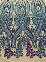 Big Sequin Damask Polyester Fabric - Damask Sequin Mesh, 54" Width (1 Yard)