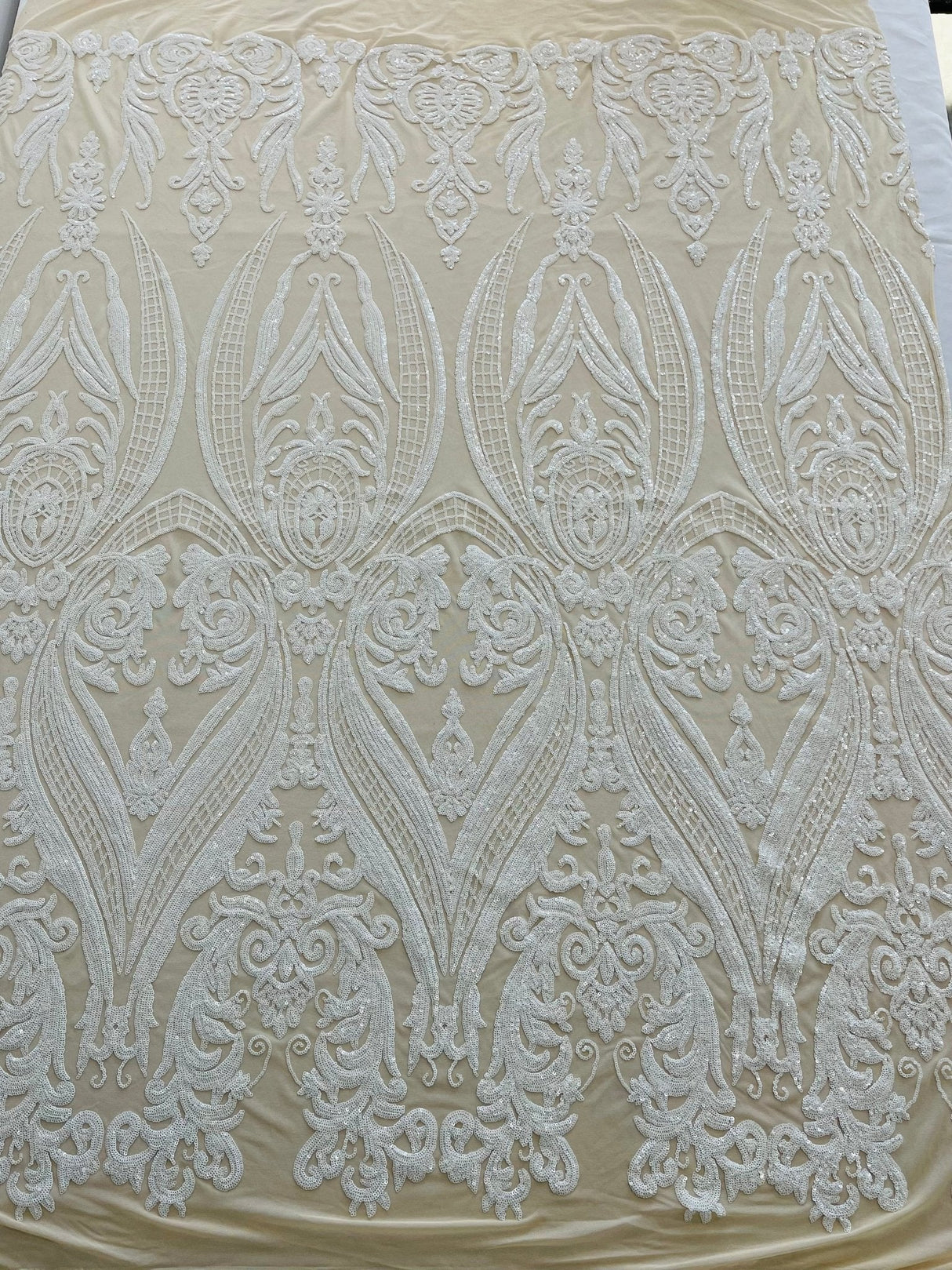Big Sequin Damask Polyester Fabric - Damask Sequin Mesh, 54" Width (1 Yard)