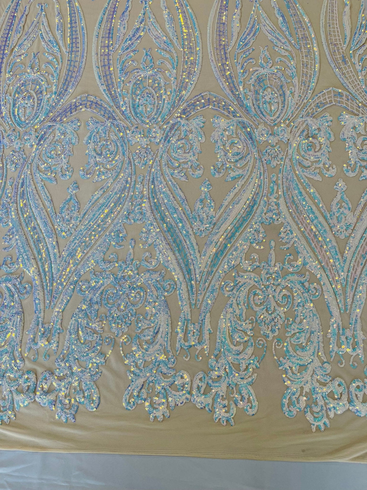 Big Sequin Damask Polyester Fabric - Damask Sequin Mesh, 54" Width (1 Yard)