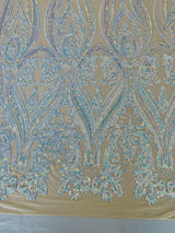 Big Sequin Damask Polyester Fabric - Damask Sequin Mesh, 54" Width (1 Yard)