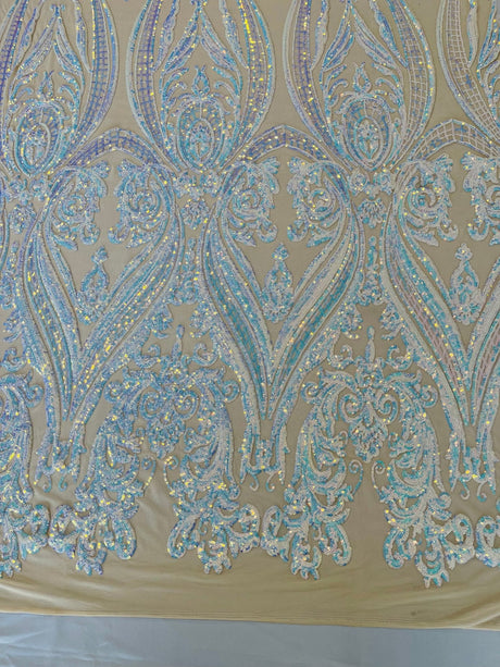Big Sequin Damask Polyester Fabric - Damask Sequin Mesh, 54" Width (1 Yard)