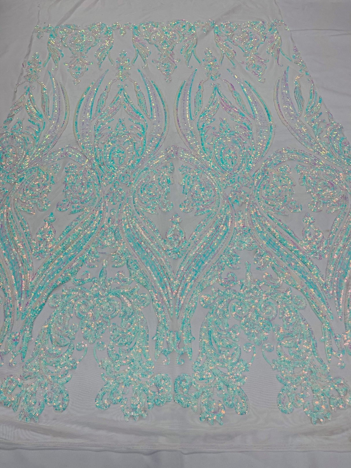 Big Sequin Damask Polyester Fabric - Damask Sequin Mesh, 54" Width (1 Yard)