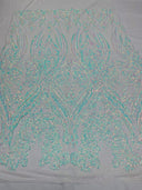 Big Sequin Damask Polyester Fabric - Damask Sequin Mesh, 54" Width (1 Yard)