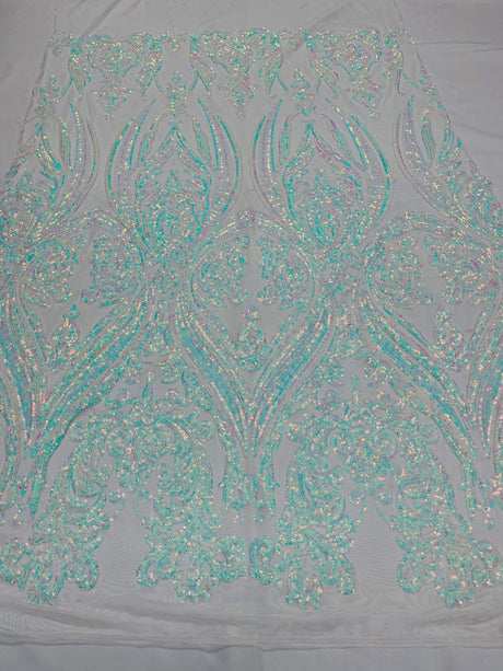 Big Sequin Damask Polyester Fabric - Damask Sequin Mesh, 54" Width (1 Yard)