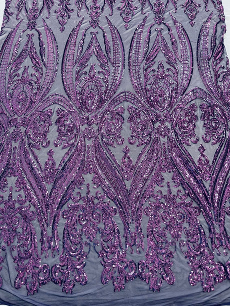 Big Sequin Damask Polyester Fabric - Damask Sequin Mesh, 54" Width (1 Yard)