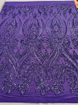 Big Sequin Damask Polyester Fabric - Damask Sequin Mesh, 54" Width (1 Yard)