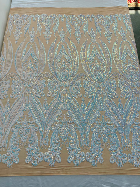 Big Sequin Damask Polyester Fabric - Damask Sequin Mesh, 54" Width (1 Yard)