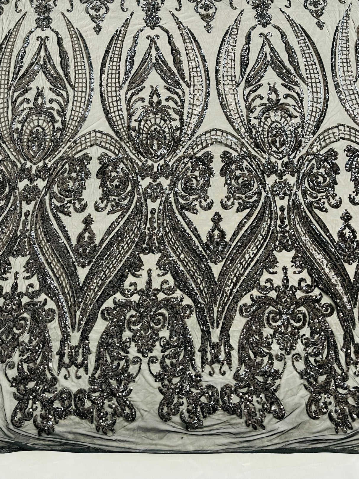 Big Sequin Damask Polyester Fabric - Damask Sequin Mesh, 54" Width (1 Yard)