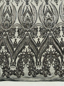 Big Sequin Damask Polyester Fabric - Damask Sequin Mesh, 54" Width (1 Yard)