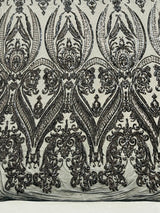 Big Sequin Damask Polyester Fabric - Damask Sequin Mesh, 54" Width (1 Yard)