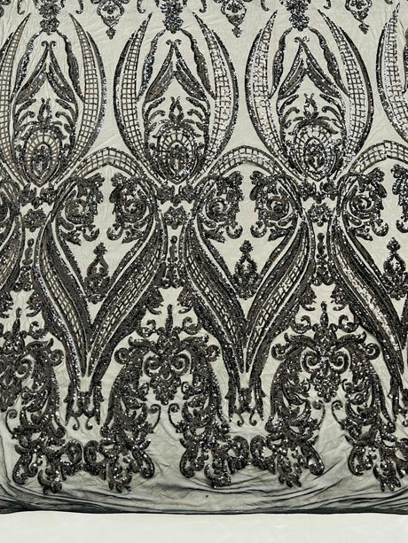 Big Sequin Damask Polyester Fabric - Damask Sequin Mesh, 54" Width (1 Yard)