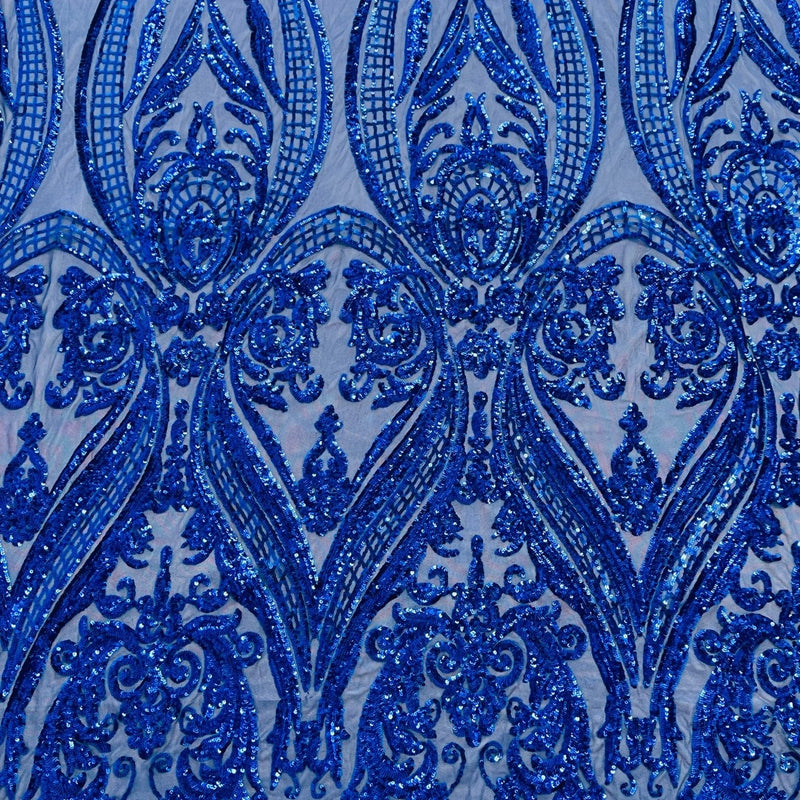 Big Sequin Damask Polyester Fabric - Damask Sequin Mesh, 54" Width (1 Yard)